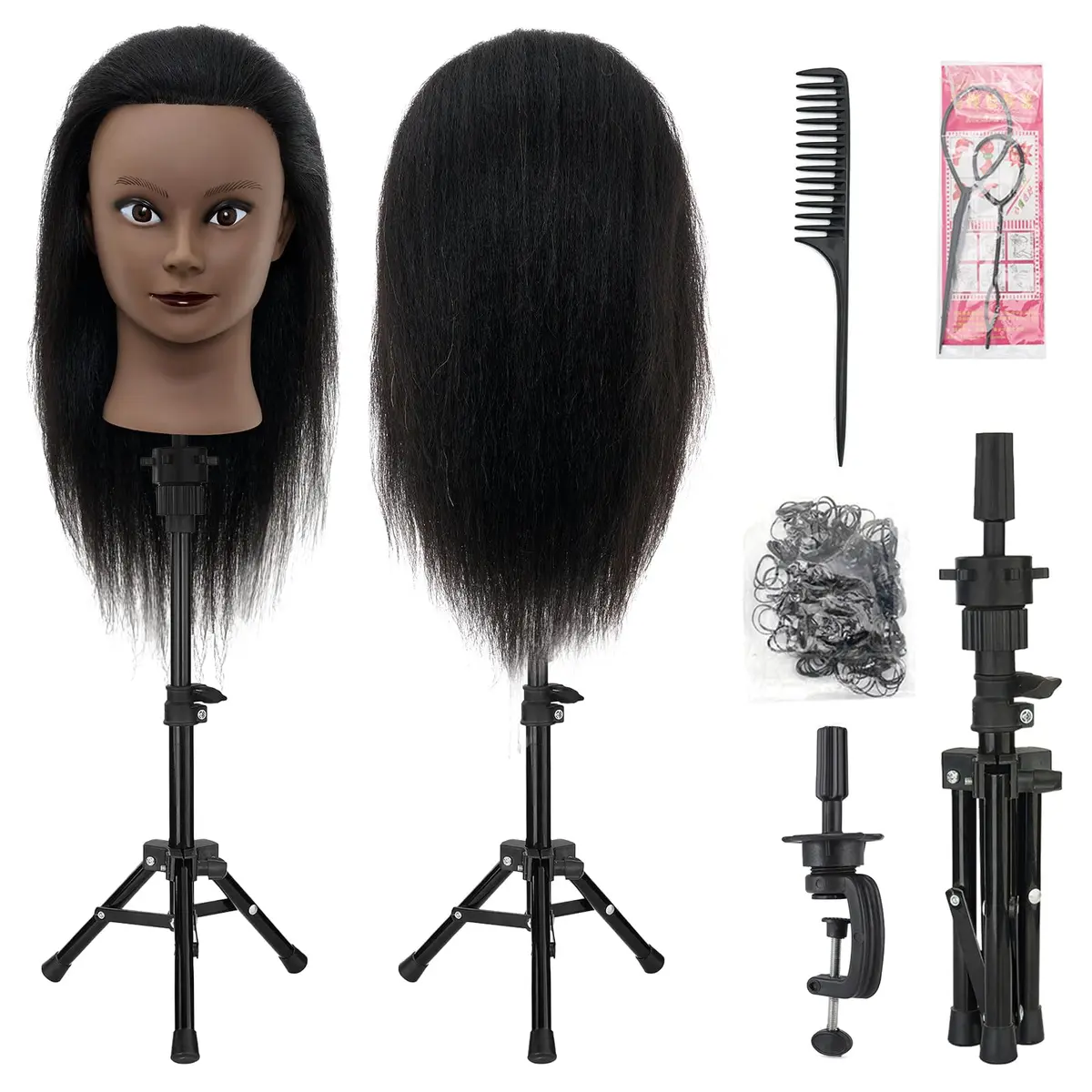 Neverland Beauty & Health 14-16 Inch Human Hair Mannequin Head with Stand & Clamp for Cosmetology Practice - main product image