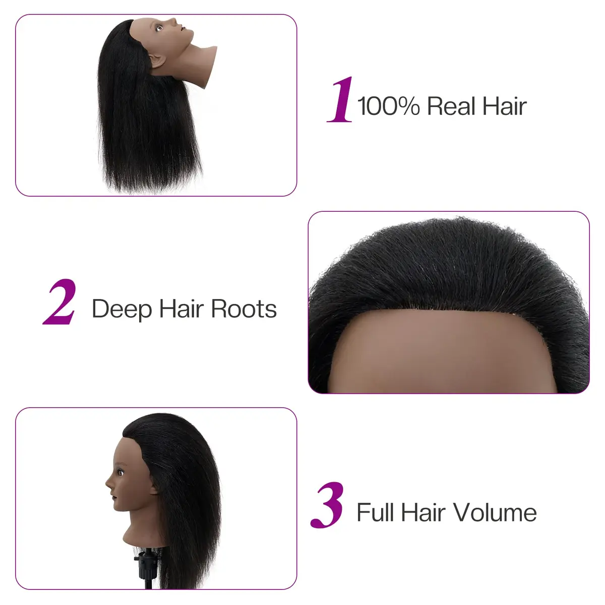 Neverland Beauty & Health 14-16 Inch Human Hair Mannequin Head with Stand & Clamp for Cosmetology Practice - view 5