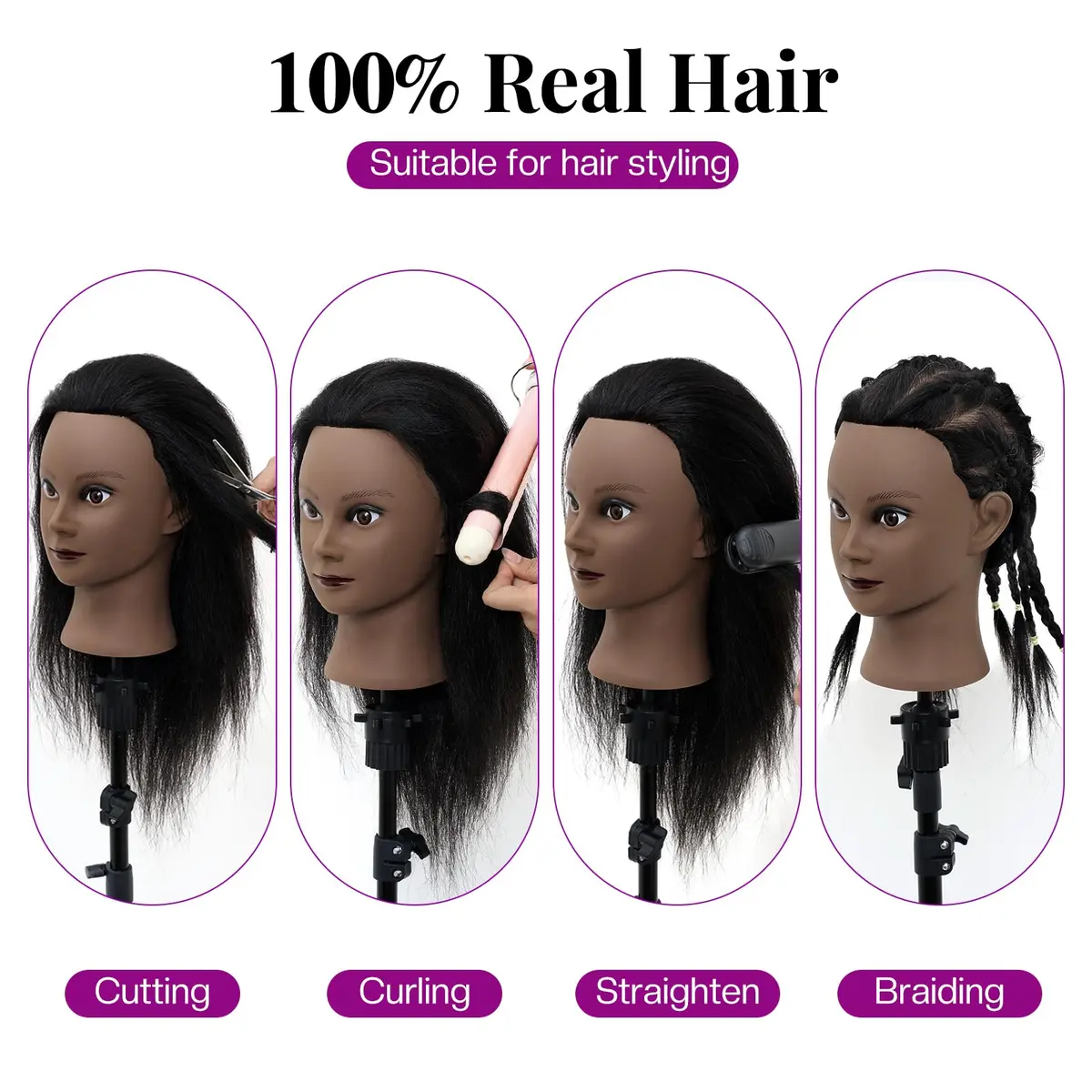 Neverland Beauty & Health 14-16 Inch Human Hair Mannequin Head with Stand & Clamp for Cosmetology Practice - view 3