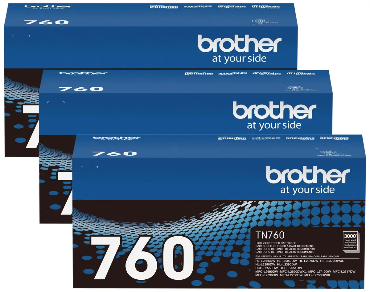 Brother Genuine TN760 High Yield Black Toner Cartridge (3-Pack) | Prints 3000 Pages Per Cartridge - main product image
