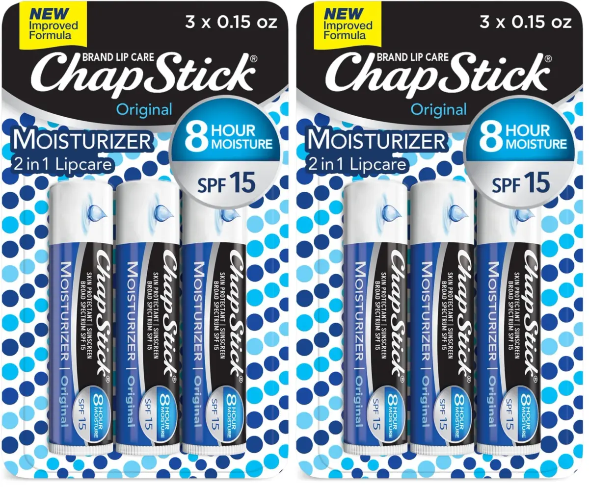 ChapStick Moisturizer Original Lip Balm Tubes SPF 15 (3-Pack, 0.9 oz Total) | Daily Hydration & Sun Protection - main product image