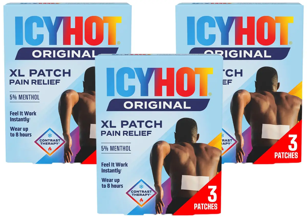 Icy Hot XL Pain Relief Patches 3 Count | Targeted Back & Large Area Relief, Menthol & Contrast Therapy - main product image