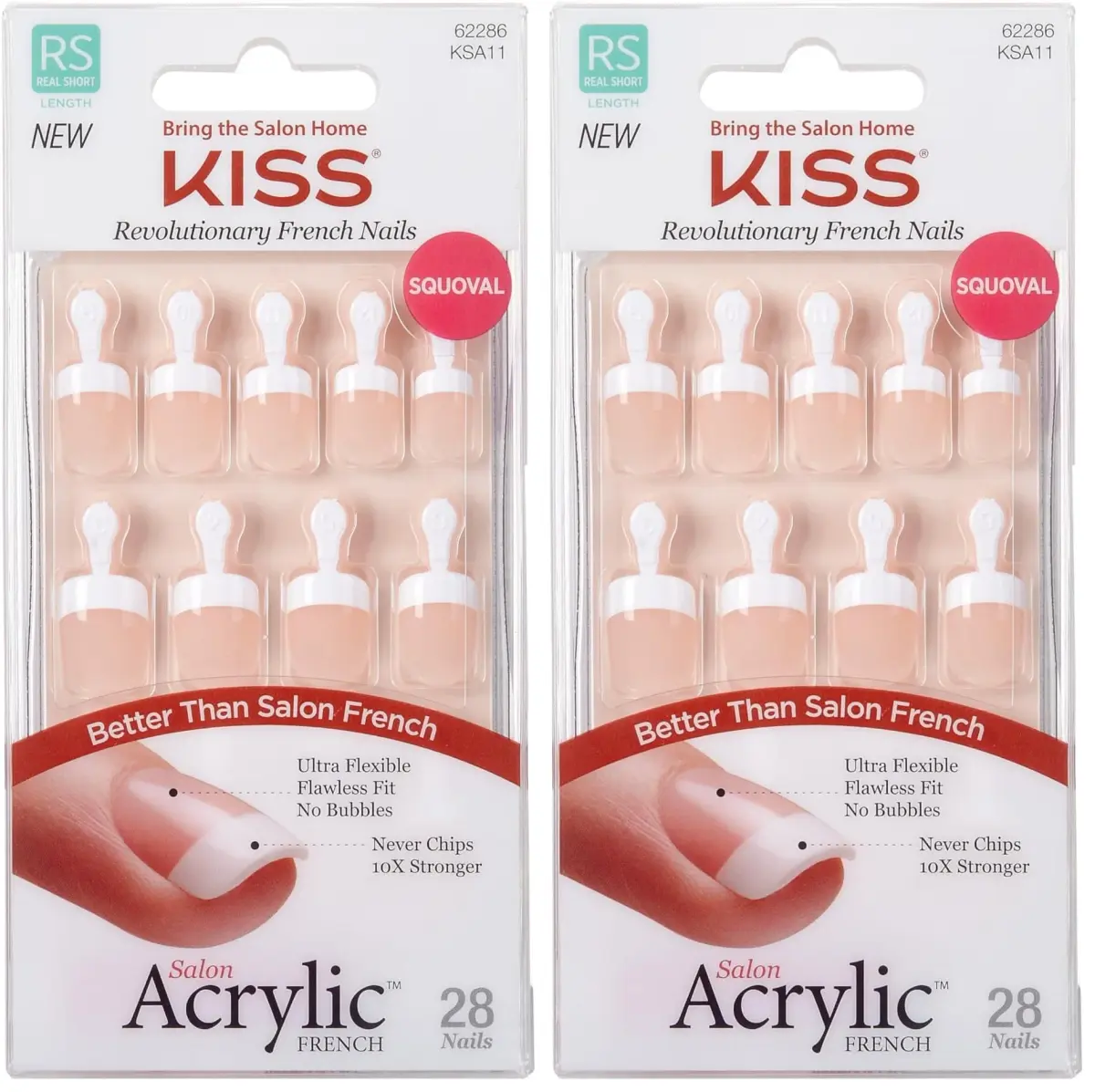 KISS Salon Acrylic Press-On Nails 'Power Play' Real Short Squoval Shape (Pack of 2) | French Design, 56 Nails Total - main product image