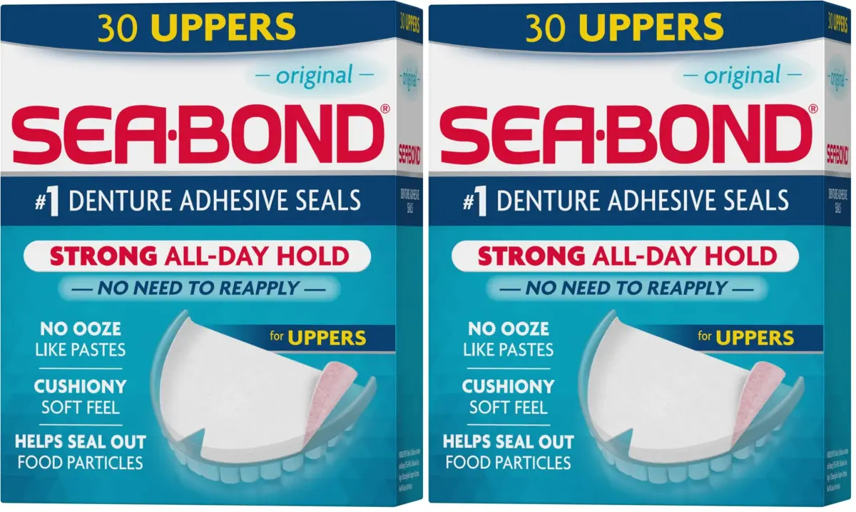 Sea-Bond Secure Denture Adhesive Seals Uppers 60 Count (1.08 kg) | Zinc-Free All-Day Hold - main product image