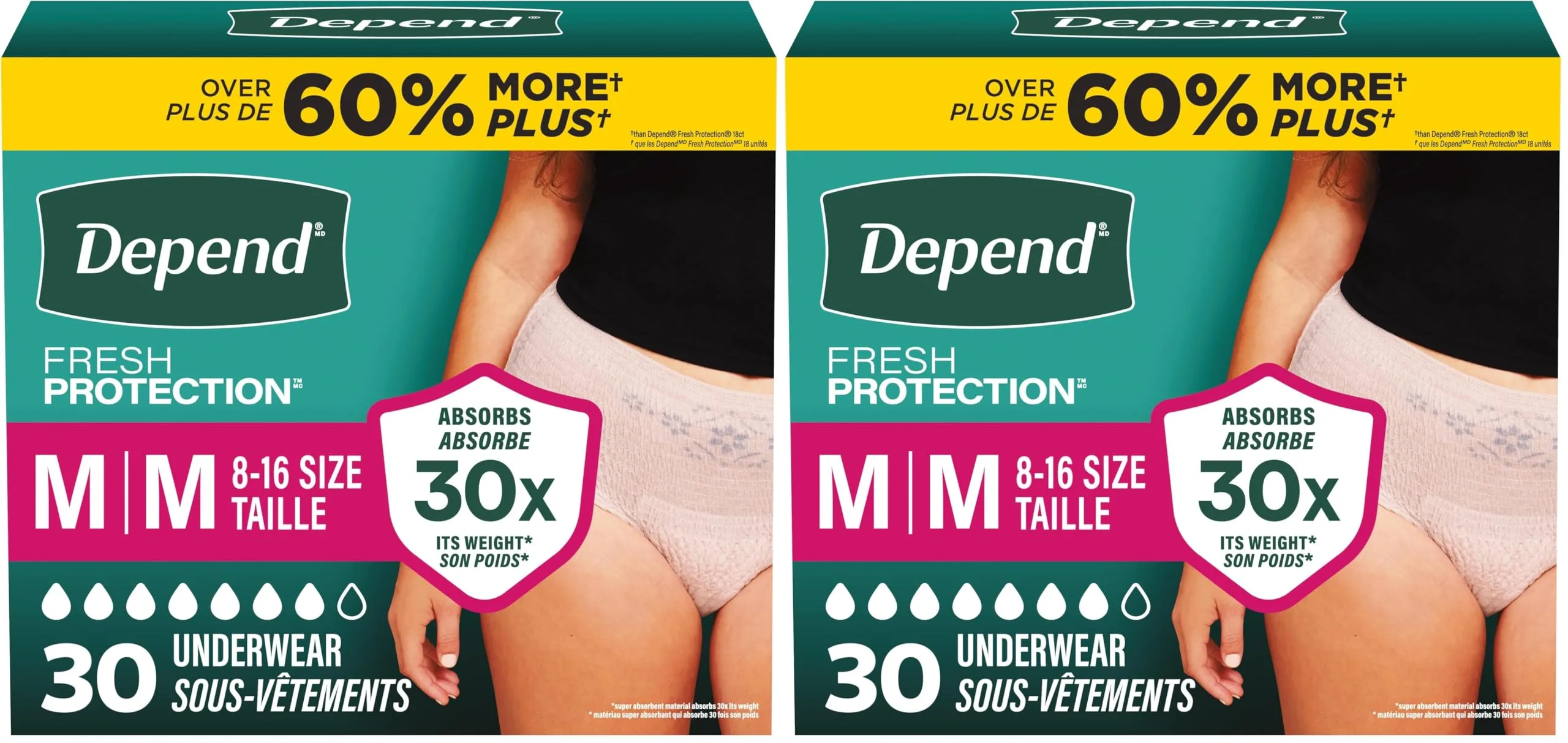 Depend Fresh Protection Incontinence Underwear for Women Medium Blush 60 Count | Maximum Absorbency - main product image