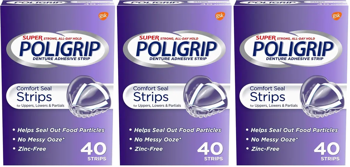 Super Poli-Grip Comfort Seal Denture Adhesive Strips 120 Count (4.2 oz) | Strong All-Day Hold - main product image