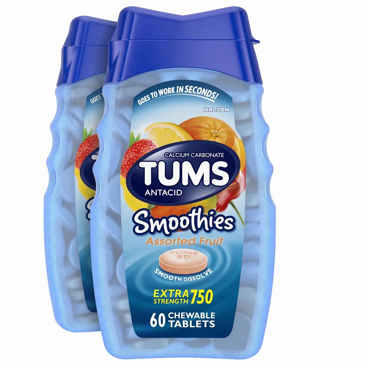 TUMS Smoothies Extra Strength Antacid Chewable Tablets 60 Count | Fast Heartburn Relief Assorted Fruit - main product image