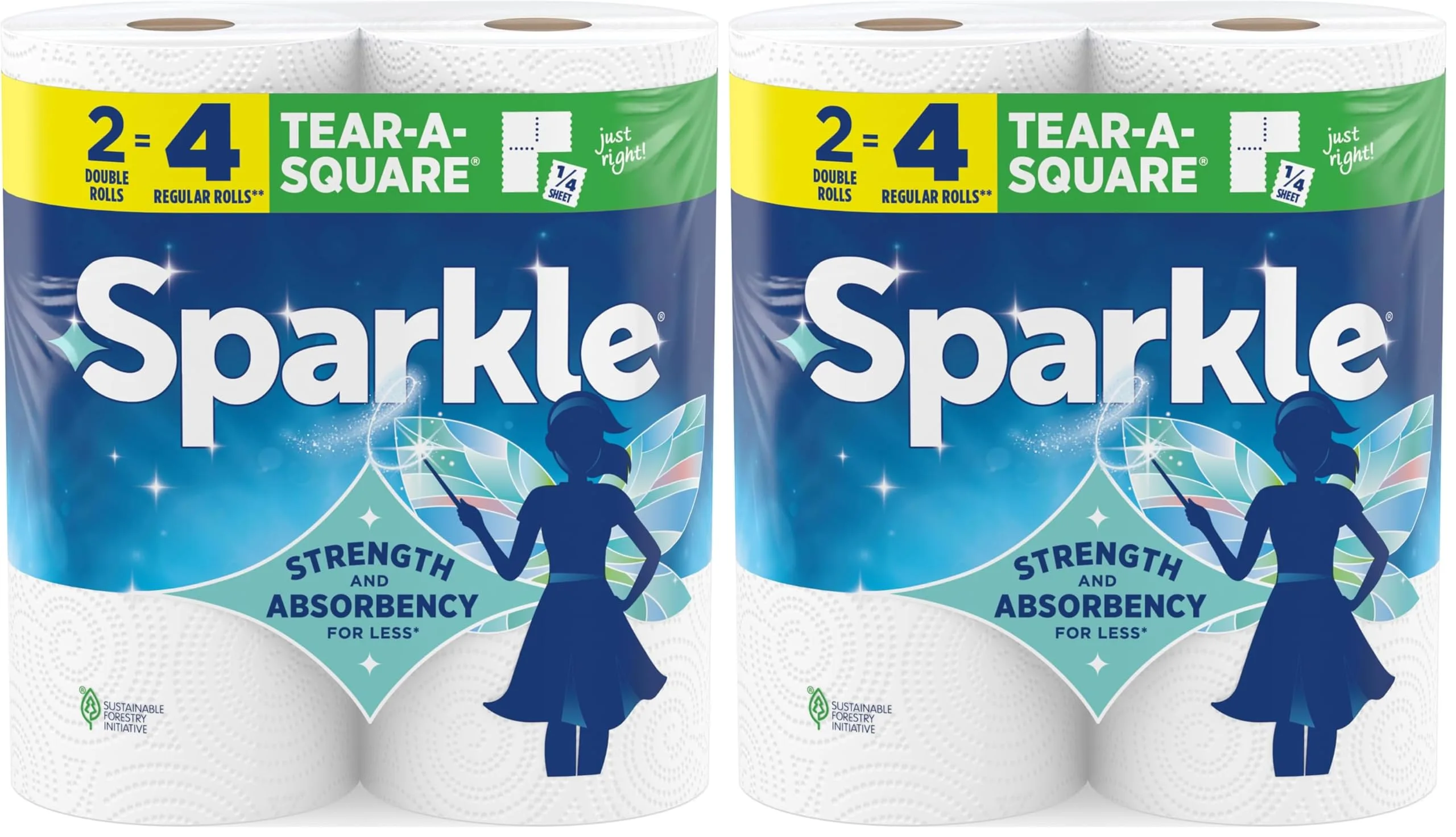 Sparkle Tear-A-Square Paper Towels, 2 Double Rolls (220 Sheets Total), 2-Ply | USA Imported Value Pack - main product image