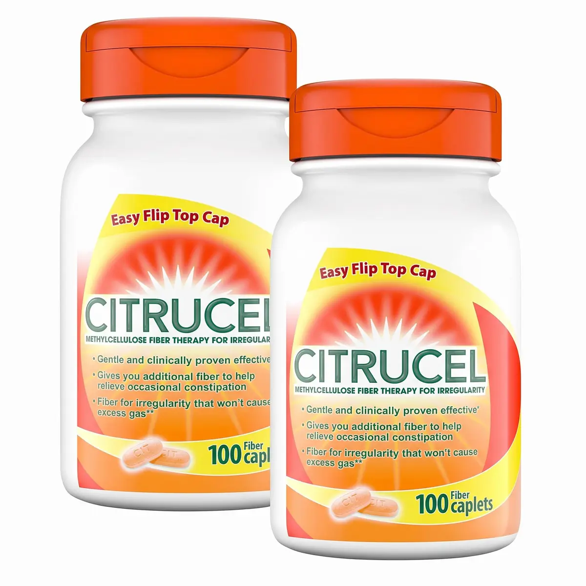 CITRUCEL Methylcellulose Fiber Caplets for Occasional Constipation Relief, Orange Flavor - 2 Pack (200 Caplets) - main product image