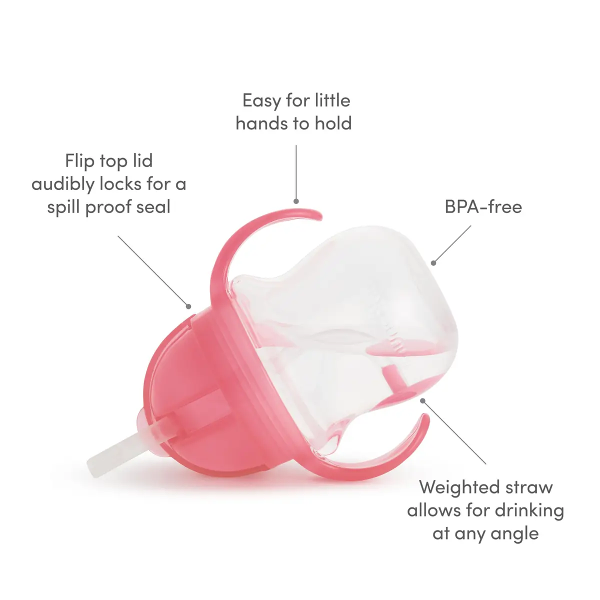 Munchkin Sippy Cup 7 Ounce | Weighted Straw & Leak-Proof | For 6+ Months | Pink | Transition Handles - view 3