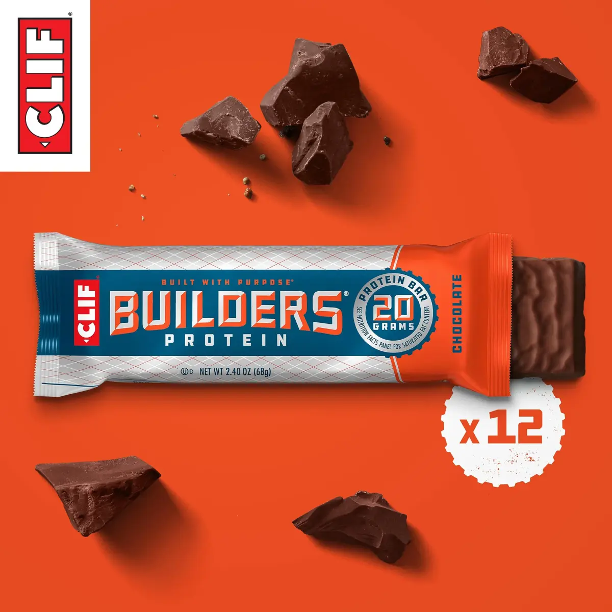 CLIF BUILDERS Chocolate Protein Bars - 20g Plant Based Protein - Gluten Free - 2.4 oz. (Pack of 24) - view 2