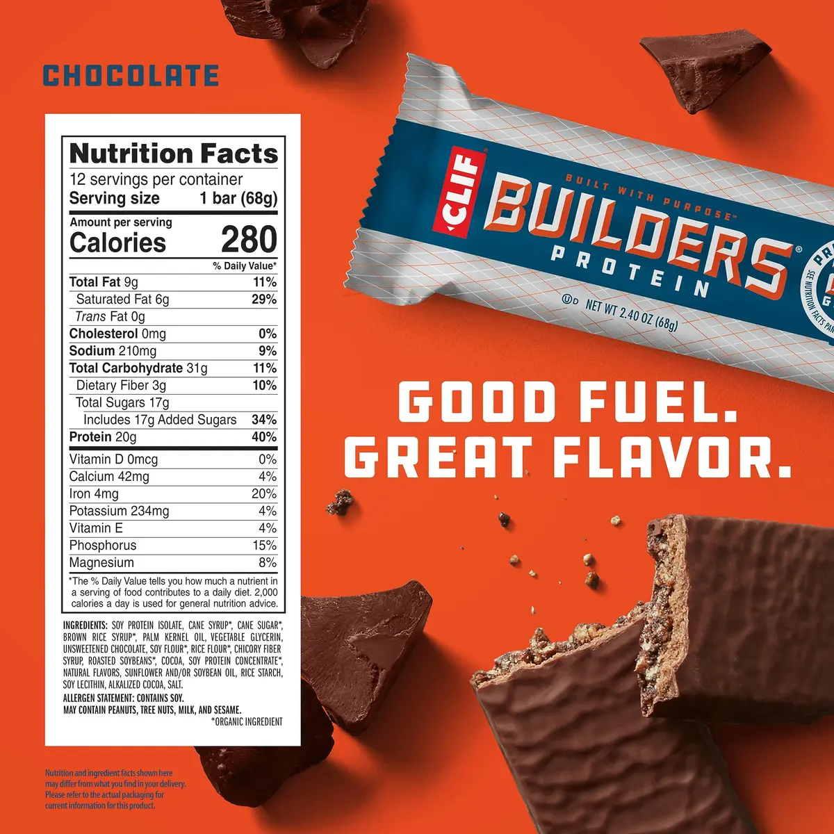 CLIF BUILDERS Protein Bars - Chocolate Flavor - 20g Plant Based Protein - Gluten Free - 2.4 oz. (68g) | Post-Workout Recovery Snack - view 6