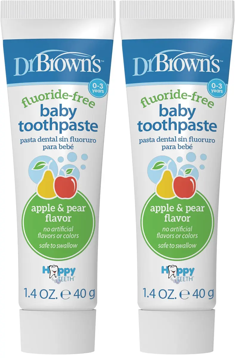 Dr. Brown's Fluoride-Free Baby Toothpaste 40g | Infant & Toddler Oral Care, Apple Pear, 2-Pack - main product image