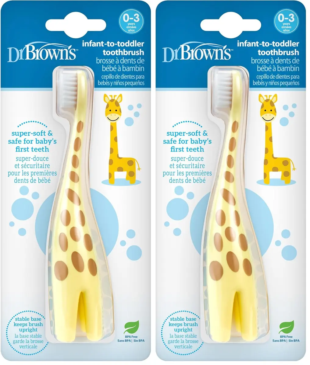 Dr. Brown's Infant-to-Toddler Training Toothbrush Soft Giraffe 2-Pack | BPA-Free for Ages 0-3 Years - main product image