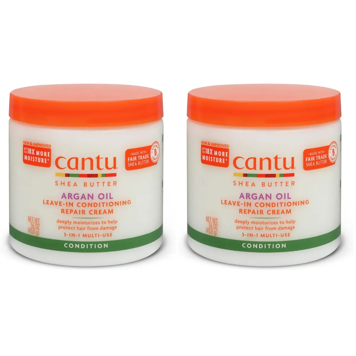 Cantu Leave-In Conditioning Repair Cream 16 oz (473ml) | Pack of 2 | Argan Oil Infused for Damaged Hair - main product image
