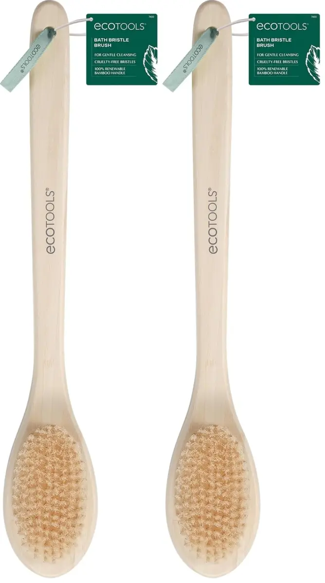 EcoTools Bristle Bath Brush with Long Bamboo Handle | Gentle Exfoliation for Back & Body (2-Pack) - main product image