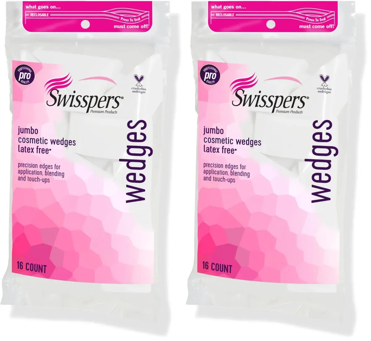 Swisspers Premium Pro Cosmetic Wedges, Jumbo Size, 32 Count (Pack of 2) | Latex-Free Makeup Sponges for Precision Blending - main product image