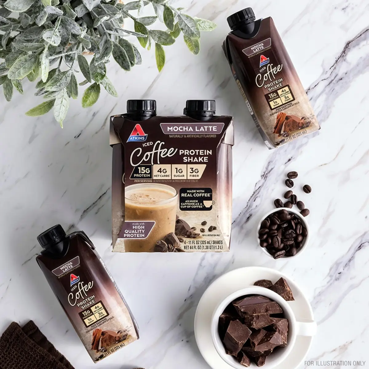 Atkins Mocha Latte Iced Coffee Protein Shake, 15g Protein, 4g Net Carb, 1g Sugar, 24-Pack (325ml (11 fl oz) each) - view 5