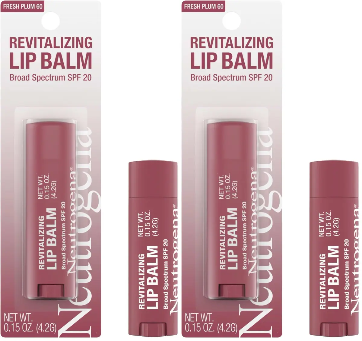 Neutrogena Revitalizing Tinted Lip Balm SPF 20 Sheer Fresh Plum 0.3 oz (0.15 oz Pack of 2) | Hydrates & Improves Lip Texture in 1 Week - main product image
