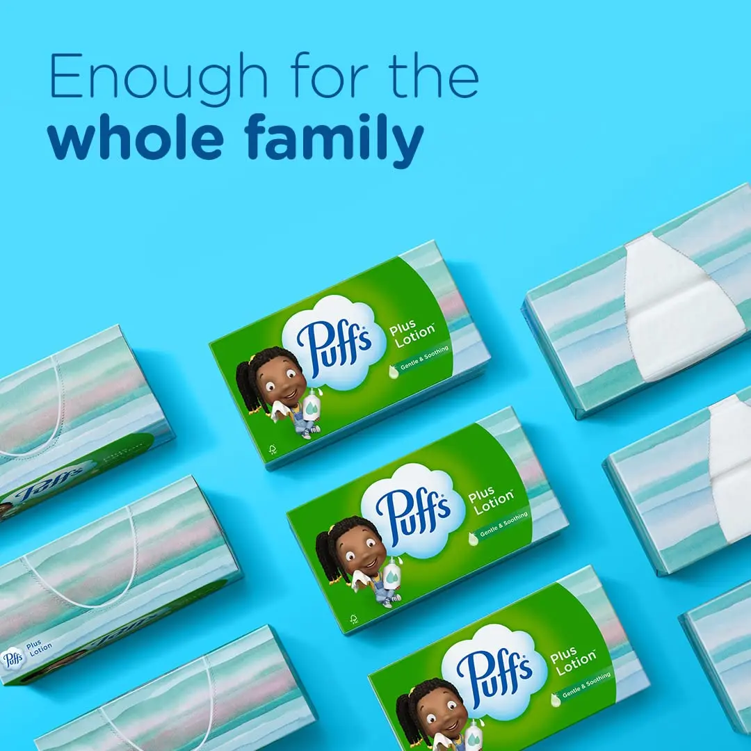 Puffs Plus Lotion Facial Tissues Family Box 124 Tissues x 4 | Dermatologist Tested for Sensitive Skin - view 5