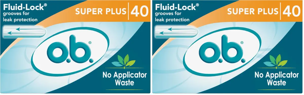 o.b. Tampons Super Plus Non-Applicator Unscented 80 Count (40 Count x 2) | Reliable Heavy-Flow Protection - main product image