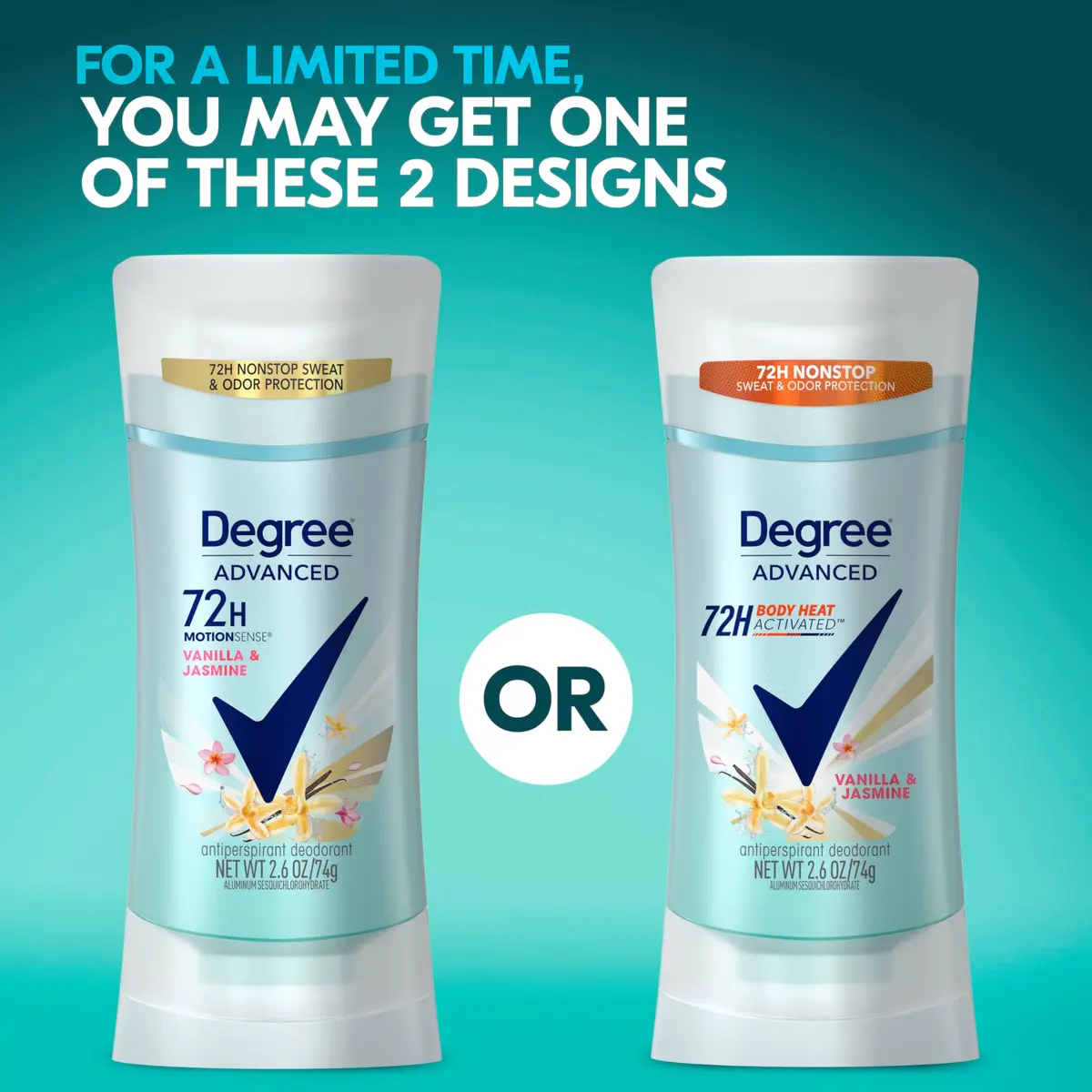 Degree Advanced Protection Antiperspirant Deodorant Vanilla & Jasmine 2.6 oz | 72-Hour Sweat & Odor Control - view 2