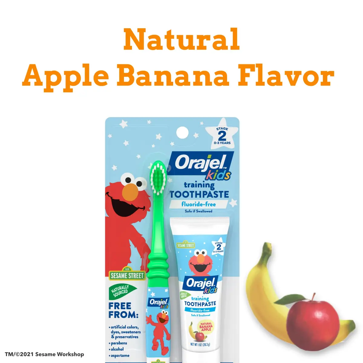 Orajel Elmo Fluoride-Free Tooth & Gum Cleanser with Toothbrush Combo Pack, Banana Apple Flavored Non-Fluoride, 2 Piece Set (Pack of 2) | Cleans Plaque Safely for Babies 3-24 Months - view 5
