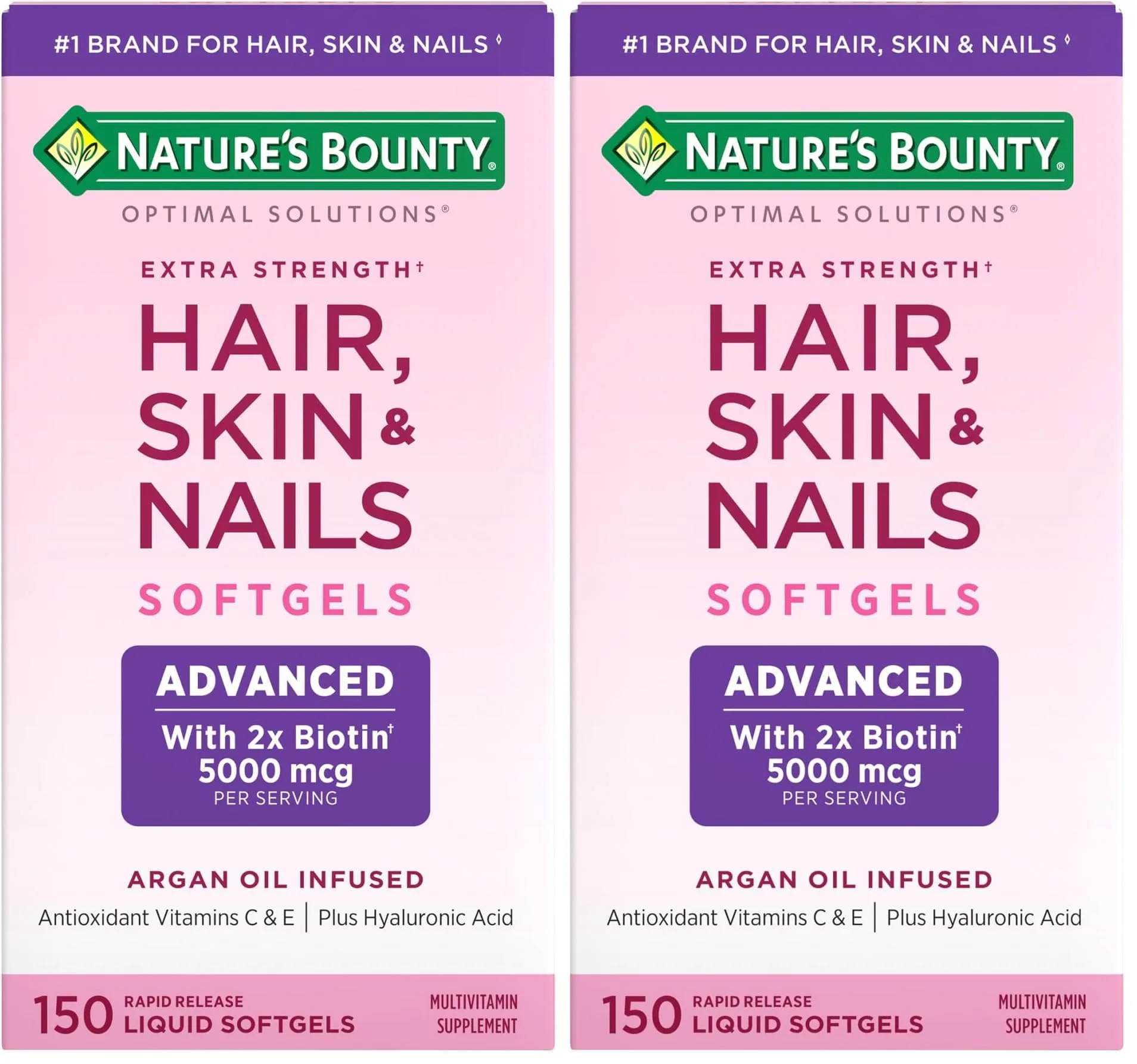 Nature's Bounty Advanced Hair, Skin & Nails Softgels with Biotin & Hyaluronic Acid, 300 Count | Supports Beautiful Hair, Glowing Skin & Healthy Nails - main product image