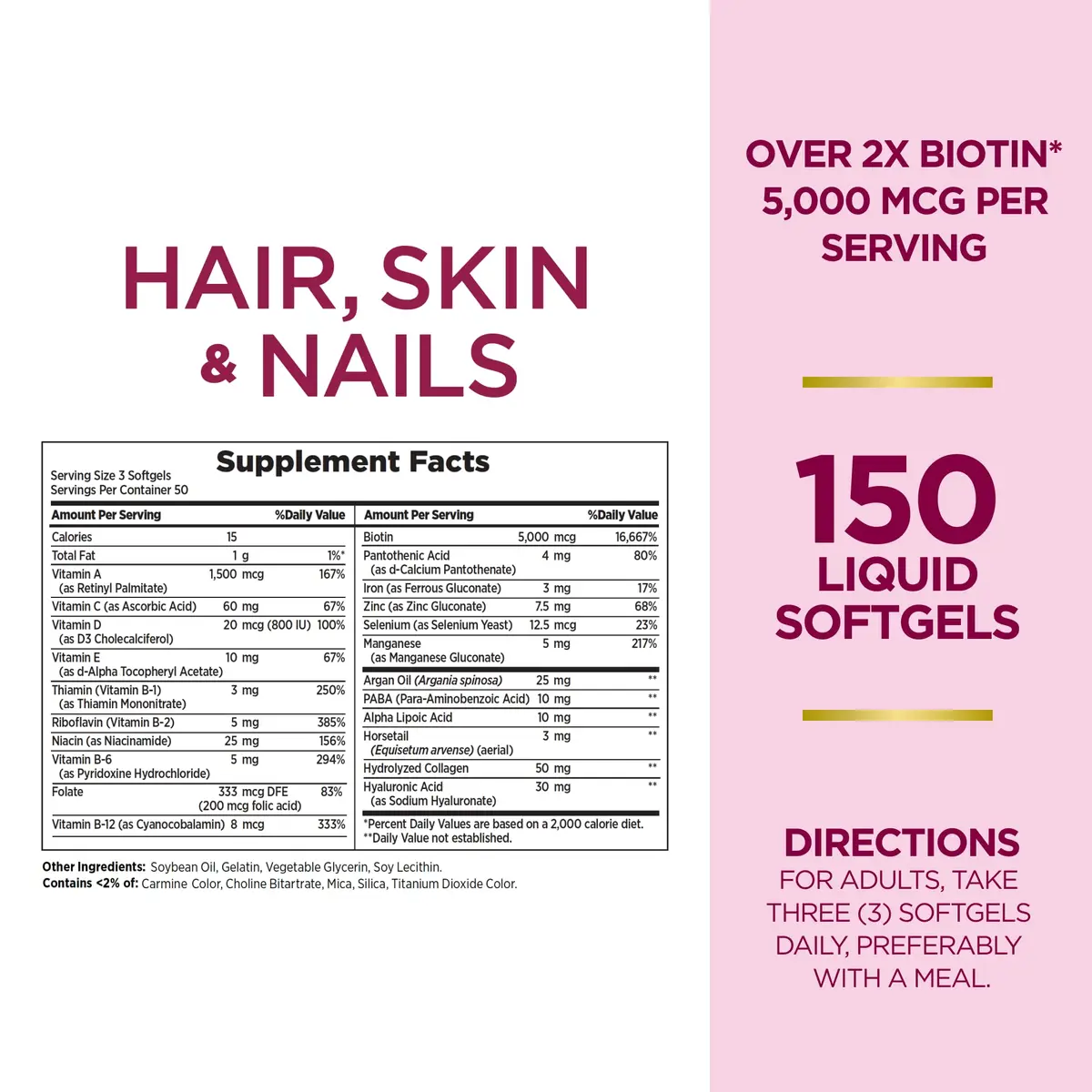 Nature's Bounty Advanced Hair, Skin & Nails Softgels 150 Count (Pack of 2) | Biotin & Hyaluronic Acid for Beauty Support - view 2