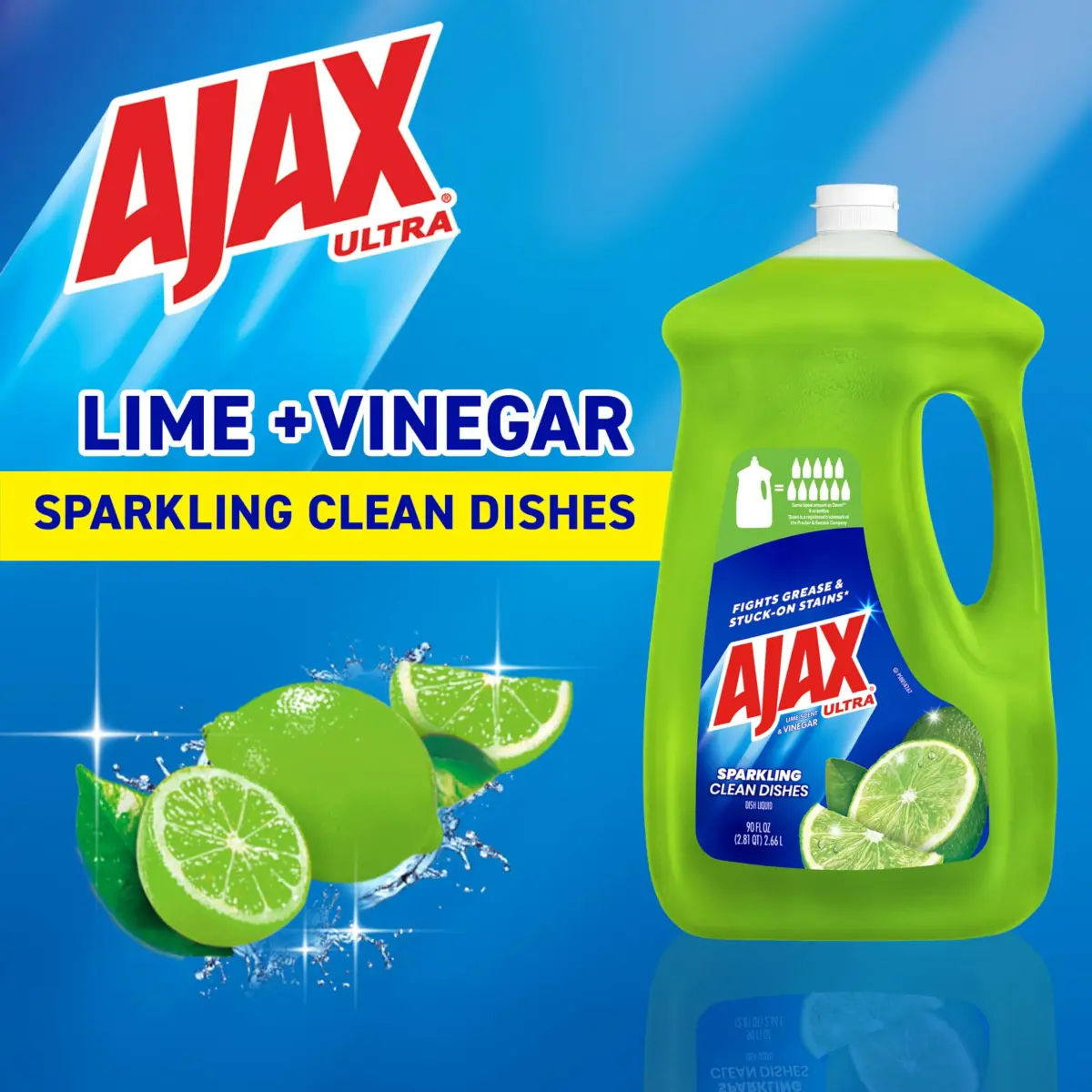 Ajax Ultra Liquid Dish Soap Lime & Vinegar 180 fl oz (2x90 fl oz) | Powerful Grease Cutting Formula - view 4