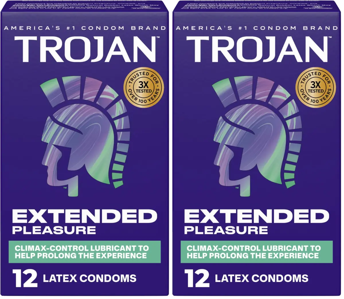 TROJAN Extended Pleasure Condoms | Climax Control | 24 Count (12 Count Pack of 2) | Prolongs Pleasure & Performance - main product image