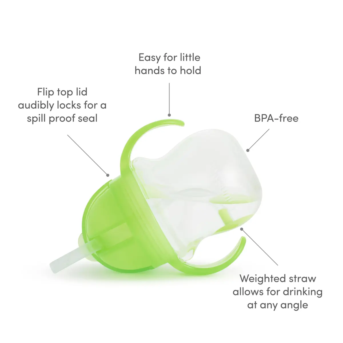 Munchkin Sippy Cup for Toddlers, Weighted Straw | Spill Proof | Transition Handles | 6+ Months | 2 Pack - view 3