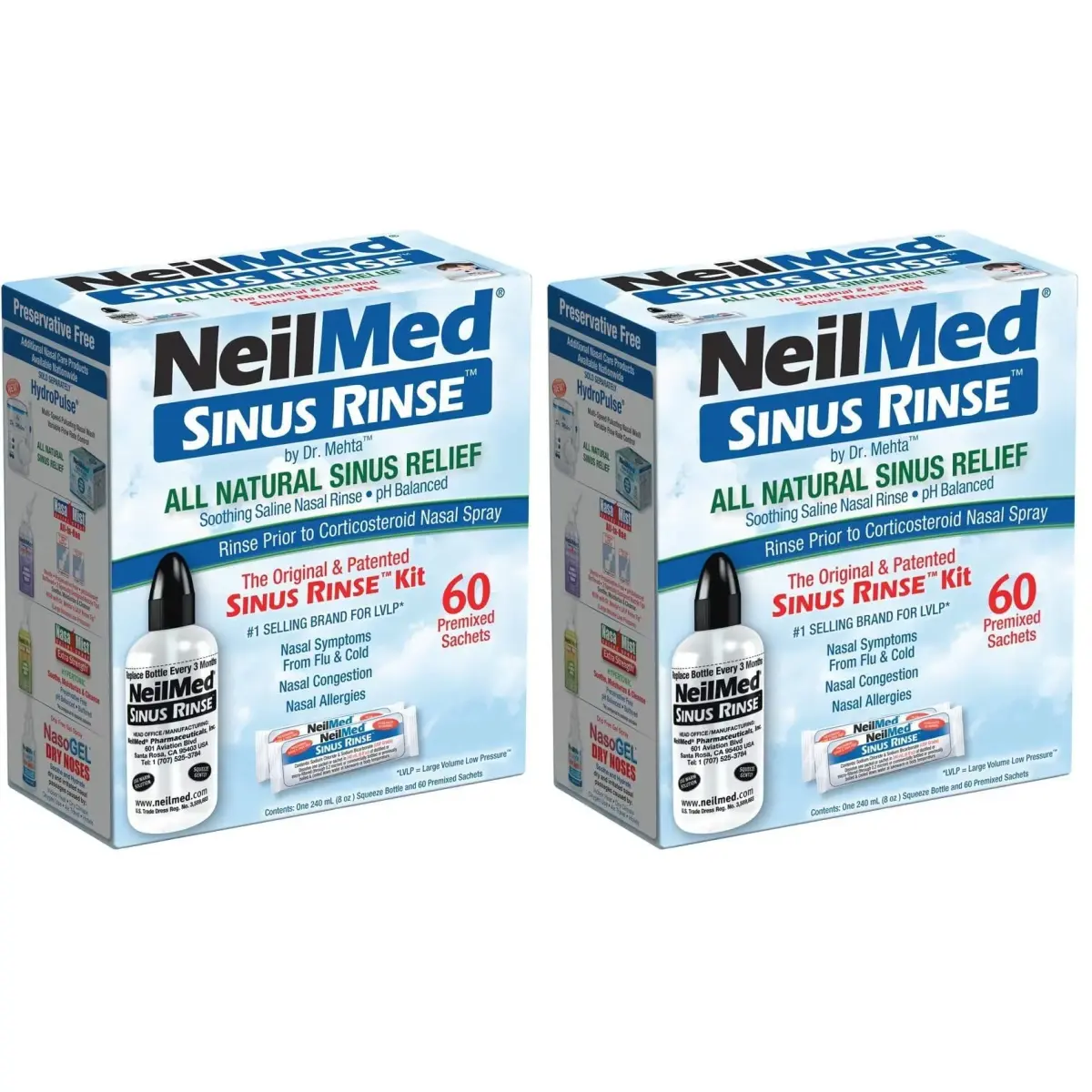 NeilMed Sinus Rinse Complete Sinus Nasal Rinse Kit 50 Count (Pack of 2) | Soothing pH Balanced Saline Solution - main product image