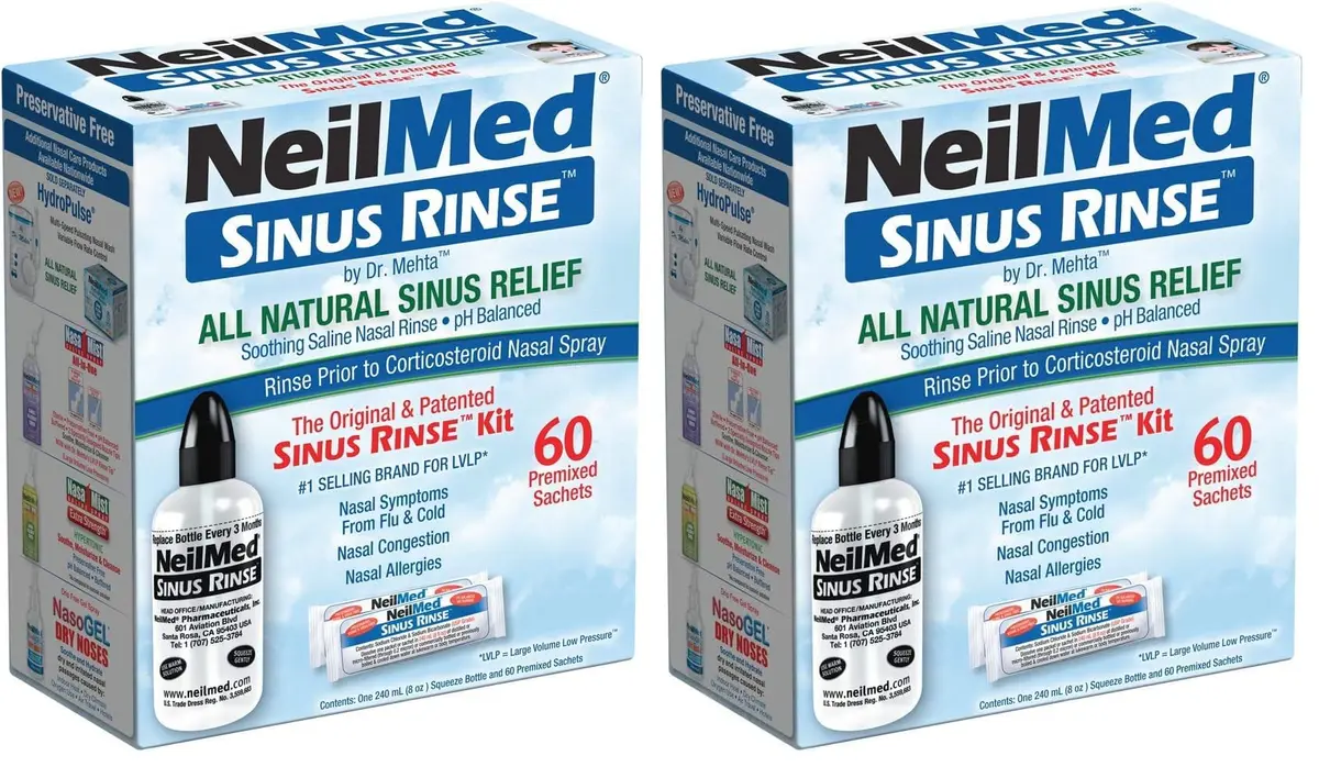 NeilMed Sinus Rinse Complete Sinus Nasal Rinse Kit 50 Count (Pack of 2) | Soothing pH Balanced Saline Solution - main product image