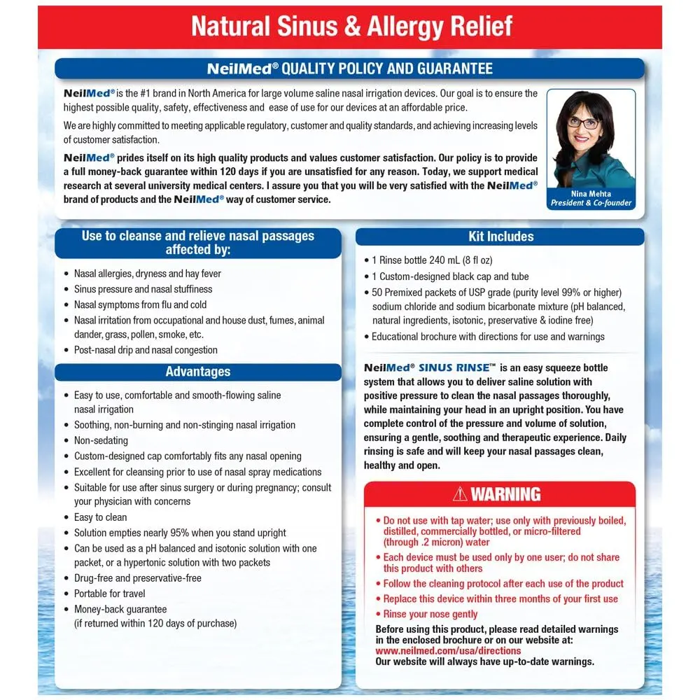 NeilMed Sinus Rinse Complete Sinus Nasal Rinse Kit 50 Count (Pack of 2) | Soothing pH Balanced Saline Solution - view 3
