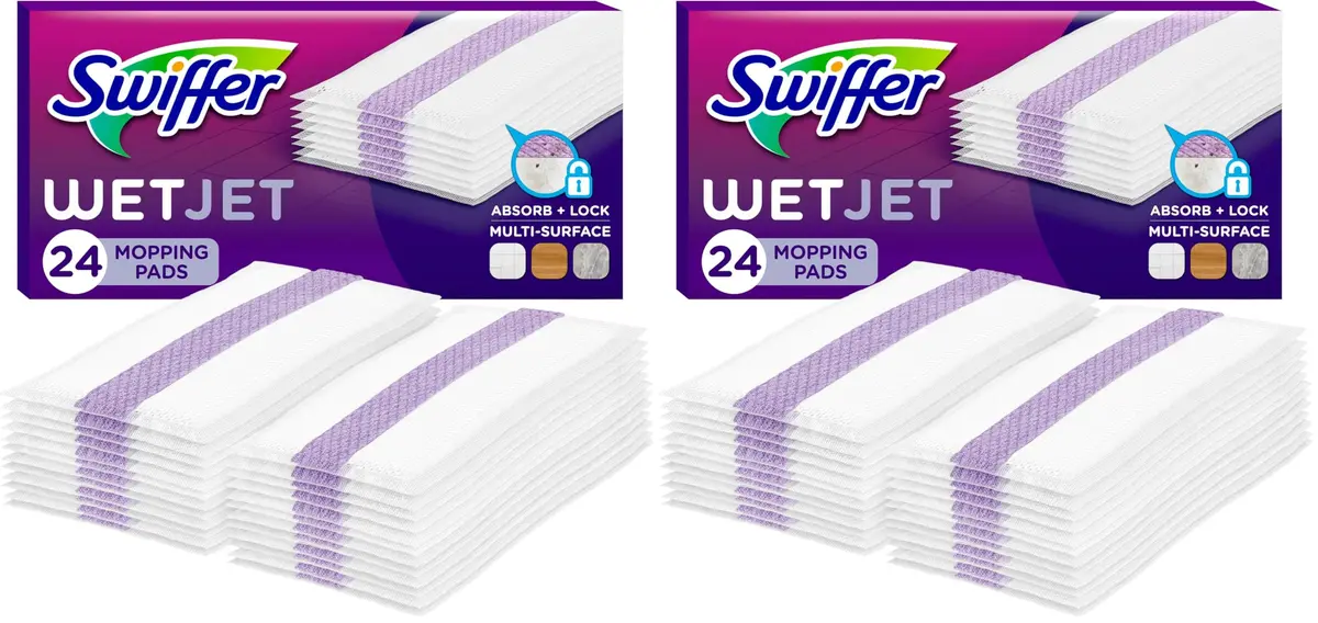 Swiffer WetJet Hardwood Floor Cleaner Spray Mop Pad Refill, 48 Count (2 x 24 Count) | Absorb + Lock Strip for Finished Floors - main product image
