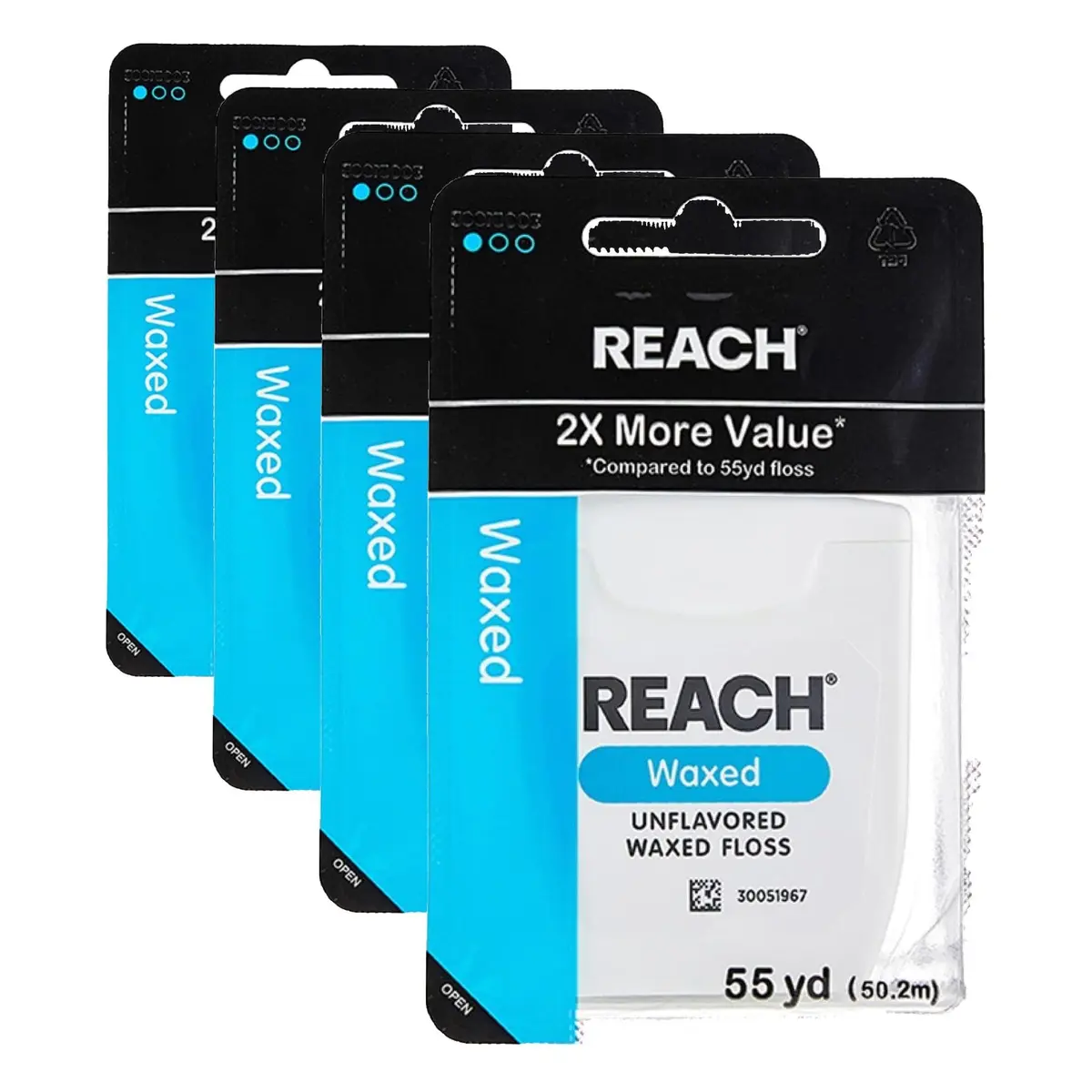 REACH Waxed Dental Floss, Unflavored, 660 ft (Pack of 4) | Shred Resistant Plaque Remover - main product image