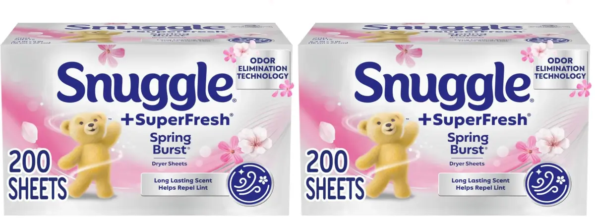 Snuggle Plus SuperFresh Dryer Sheets Spring Burst 200 Count (400 Sheets Total) | Odor Eliminating & Static Control - main product image