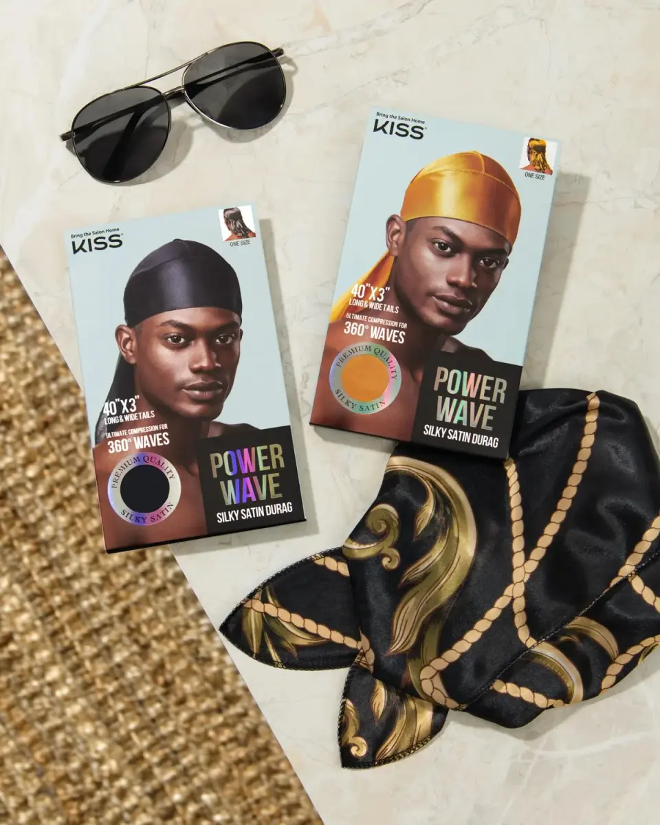 KISS COLORS & CARE Power Wave Silky Satin Durag - Black, Pack of 2 | Ultra-Compression for 360° Waves - view 6