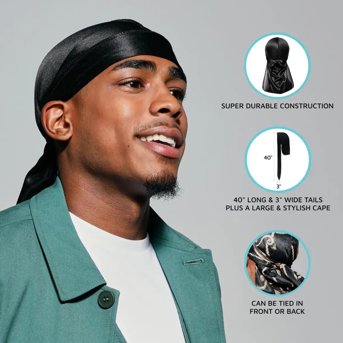 KISS COLORS & CARE Power Wave Silky Satin Durag - Black, Pack of 2 | Ultra-Compression for 360° Waves - view 8