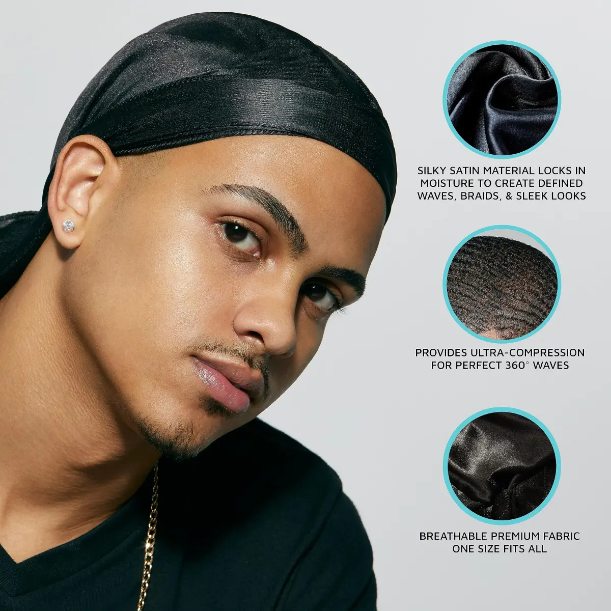 KISS COLORS & CARE Power Wave Silky Satin Durag - Black, Pack of 2 | Ultra-Compression for 360° Waves - view 2