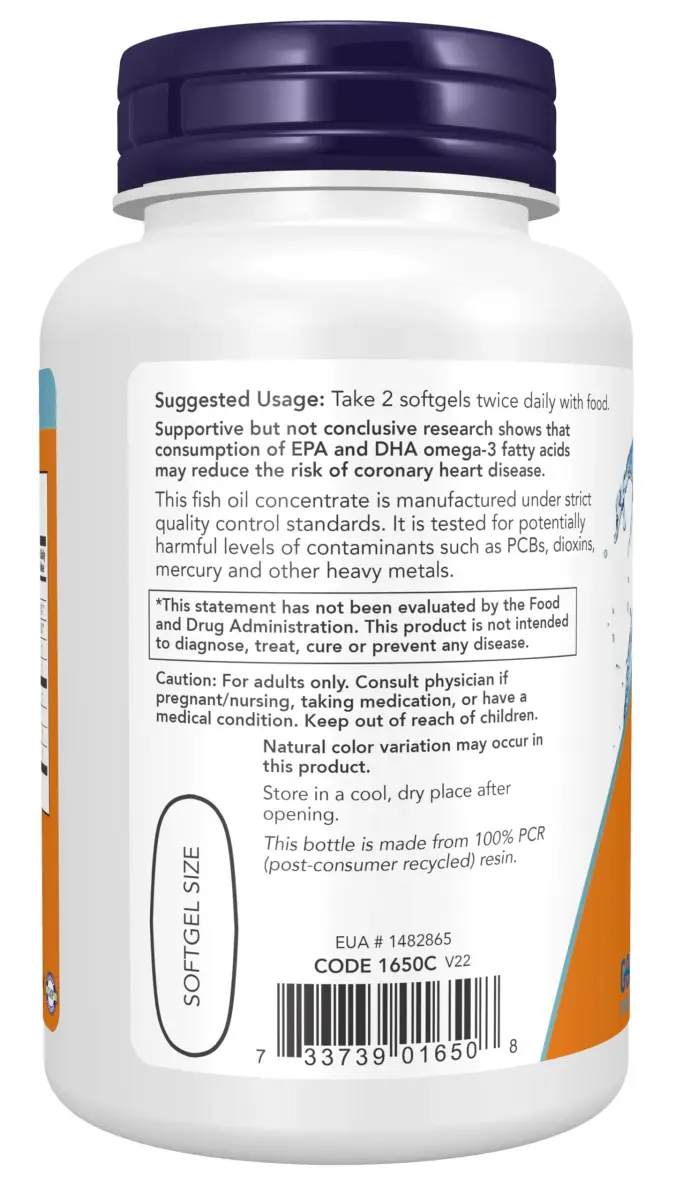 NOW Foods Omega-3 Fish Oil 1000 mg (360 EPA / 240 DHA) 200 Softgels | Cardiovascular Support - view 3