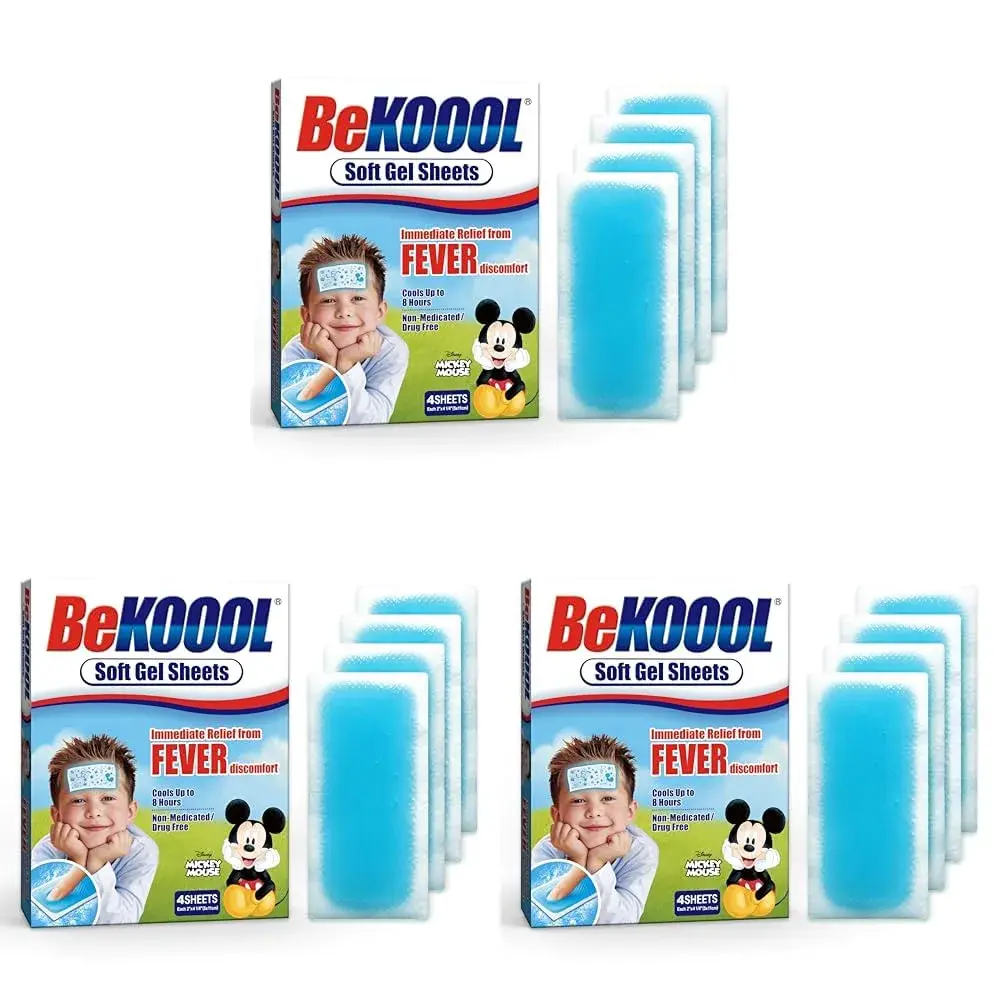 BeKoool Soft Gel Sheets for Kids, 4 Count (Pack of 3) | Cooling Relief for Fever Discomfort - main product image