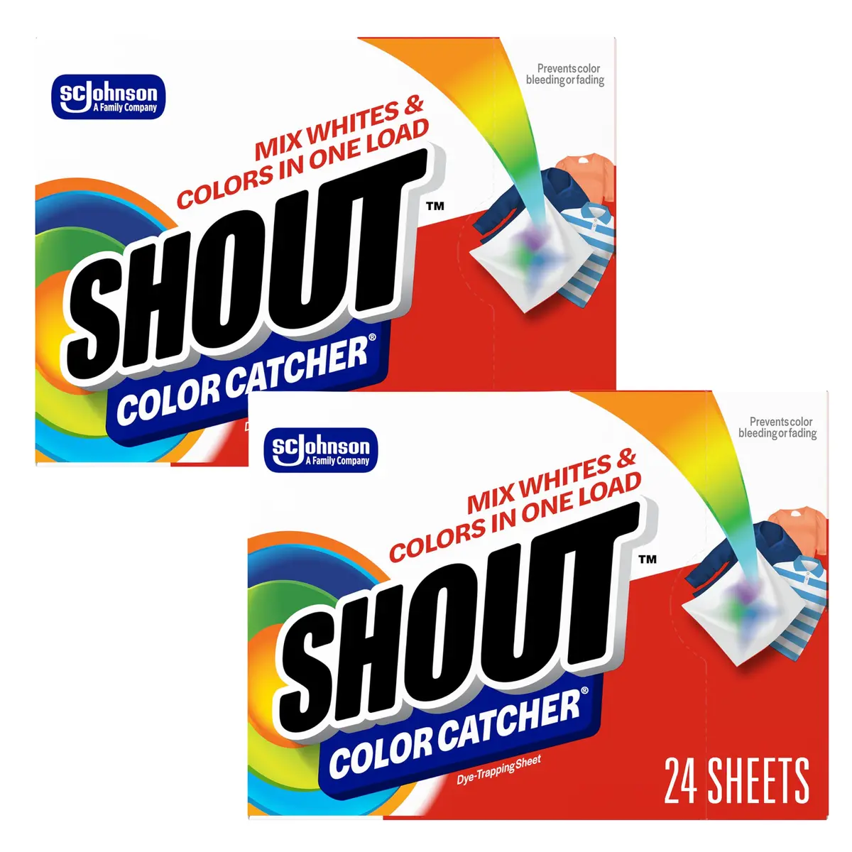 Shout Color Catcher Sheets for Laundry, Allow Mixed Washes, Prevent Color Runs and Maintain Original Clothing, 48 Count (2x24 Count Boxes) | Dye-Trapping Sheets for India - main product image