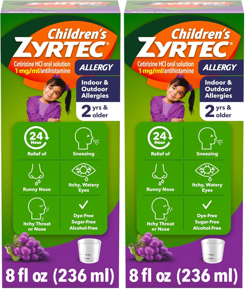 Zyrtec 24 Hour Children’s Allergy Syrup Grape Flavor 8 fl. oz (Pack of 2) | 24-Hour Allergy Relief for Kids - main product image