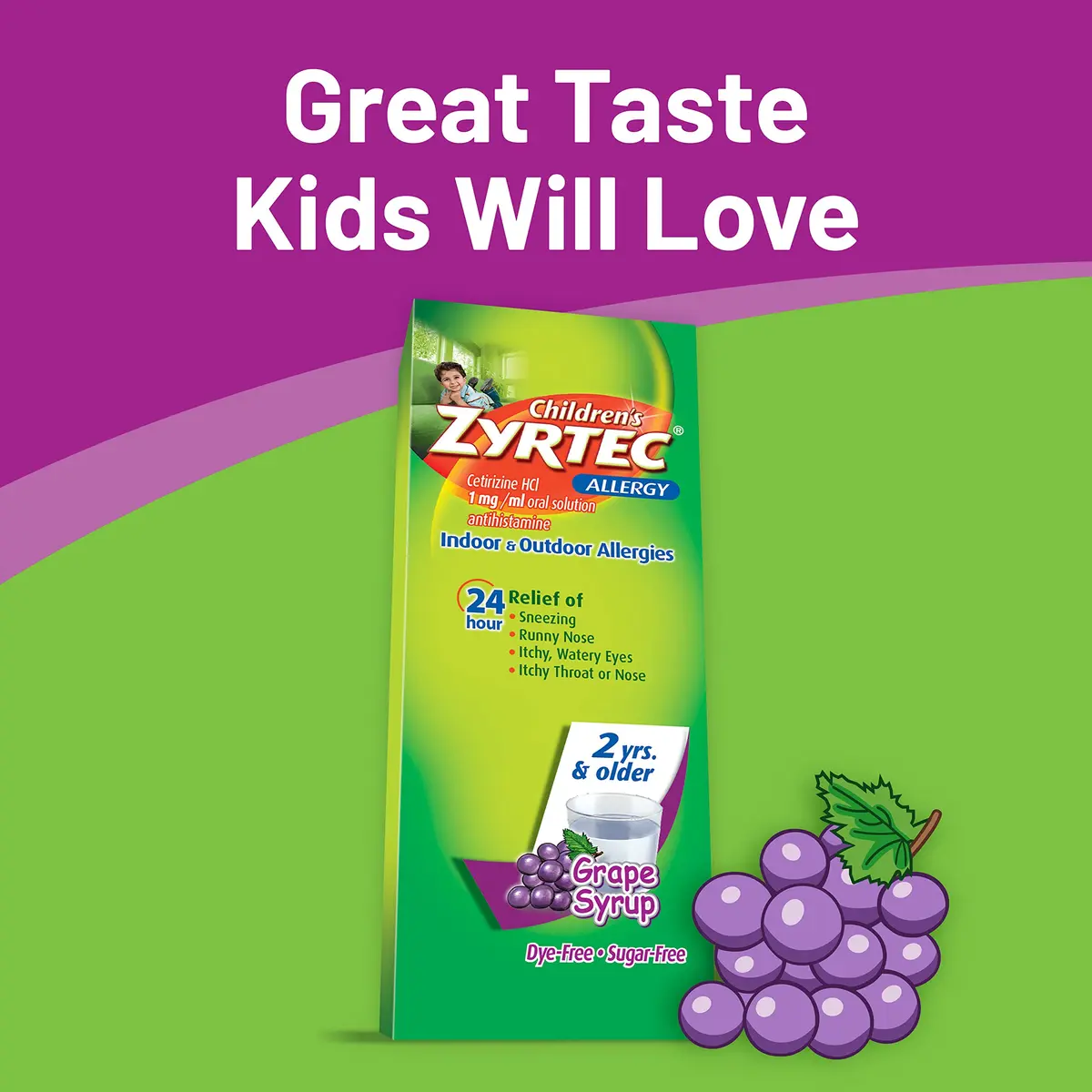 Zyrtec 24 Hour Children’s Allergy Syrup Grape Flavor 8 fl. oz (Pack of 2) | 24-Hour Allergy Relief for Kids - view 7