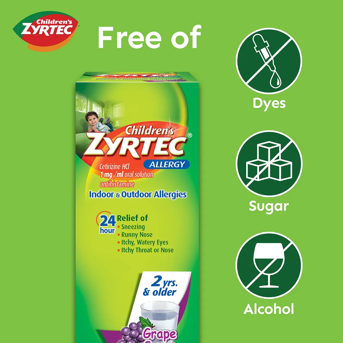 Zyrtec 24 Hour Children’s Allergy Syrup Grape Flavor 8 fl. oz (Pack of 2) | 24-Hour Allergy Relief for Kids - view 2