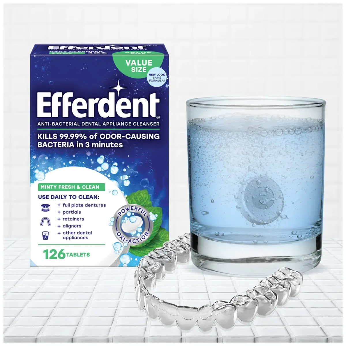 Efferdent Minty Fresh & Clean Retainer Cleaning Tablets 252 Count (126 Tablets x 2) | Kills 99.99% Odor-Causing Bacteria - view 5