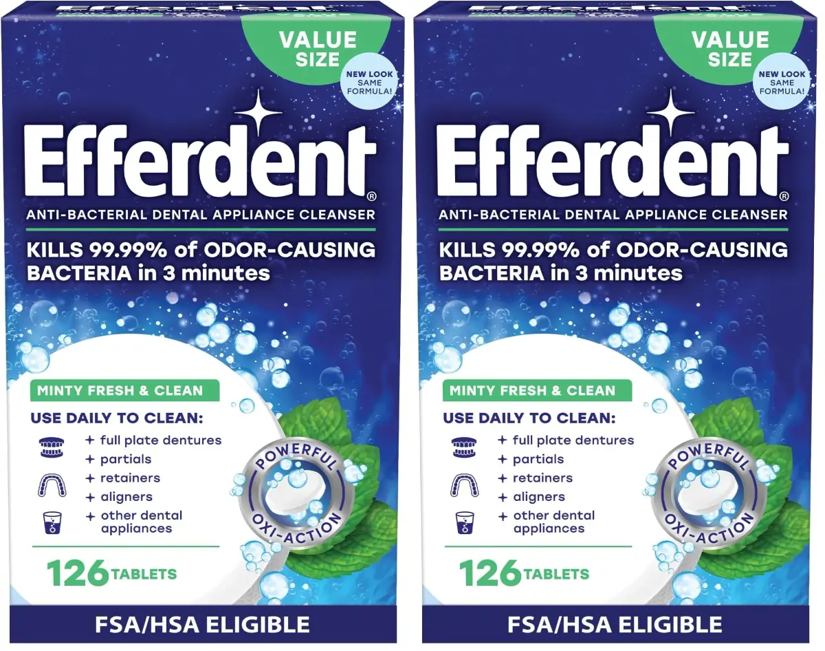 Efferdent Minty Fresh & Clean Retainer Cleaning Tablets 252 Count (126 Tablets x 2) | Kills 99.99% Odor-Causing Bacteria - main product image