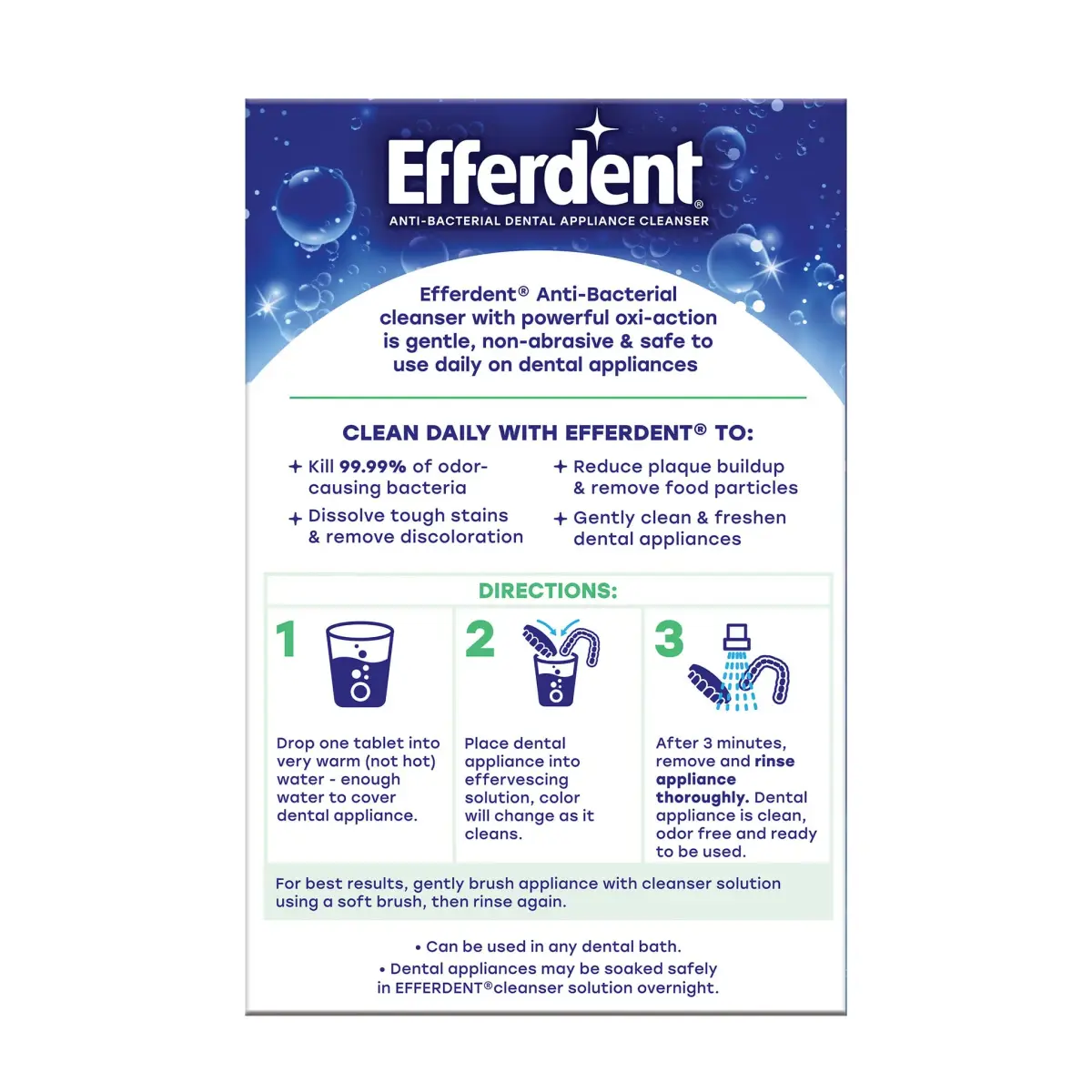 Efferdent Minty Fresh & Clean Retainer Cleaning Tablets 252 Count (126 Tablets x 2) | Kills 99.99% Odor-Causing Bacteria - view 7